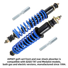 AIPSET Golf Cart Shock Absorber Compatible with EZGO TXT/Medalist 1994-up, TXT Shocks with Extenders, Front Rear Coil Over Heavy Duty Shock, OEM# 70928-G01, 70630-G01, 76418-G01, 2PCS, Blue