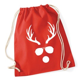 Hippowarehouse Reindeer in Sunglasses Drawstring Cotton School Gym Kid Bag Sack 37cm x 46cm, 12 litres