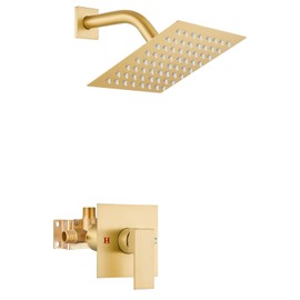Airuida Shower Faucet Set Bathroom Rain Shower System SUS304 Stainless Steel Single Handle With Male Threads Rough-in Valve Shower Trim Kit 6 Inch Wall Mount Shower Head Brushed Gold