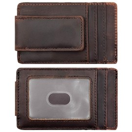 YUHAN PRETTY Leather Money Clip Front Pocket Wallets for Men RFID Blocking Strong Magnet Slim Wallet (Small Crazyhorse Brown)