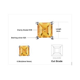 JewelryPalace Square 0.6ct Natural Citrine Stud Earrings for Women, Yellow Solitaire Simulated Gemstone 925 Sterling Silver 14k White Gold Plated Earrings for Girls, Anniversary Earrings for Her
