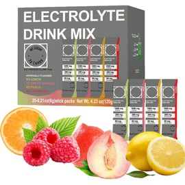 GCYYSIQS 20 Sticks Electrolytes Powder Packets,4 Flavors Electrolyte Drink Mixes with Lemon,Sweet Orange, Raspberry, Peach,Suitable for Ketogenic Diet, Vegan电解质粉