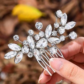 Evlry Kristall Hochzeit Haarschmuck Braut Silber Strass Haarkamm Kommunion für Frauen und Mädchen