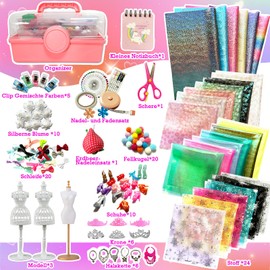 HILKKET Children's Craft Sewing Set Children, 900+ Pieces Fashion Designer Children, Creativity Craft Set for Children, Fashion Design Girls Craft Set with Mannequins Fabric Scissors Sketchbook, Gifts