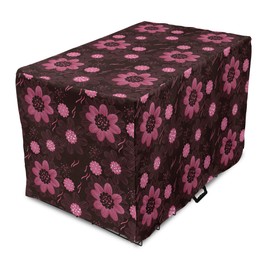 Lunarable Floral Dog Crate Cover, Botanical Theme Flowers Pattern Natural Art Abstract Blossoms, Easy to Use Pet Kennel Cover for Medium Large Dogs, 48 Inch, Charcoal Grey