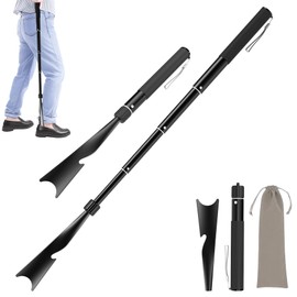 VIVEBEI Shoe Horn Long Handle, 16.9'' - 37.4'' Telescopic Metal Shoe Horn with Trouser Hook and Sock Removal Aid, Adjustable Long Shoehorn for Seniors Men Women Kids