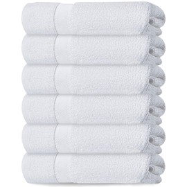 Canadian Linen White Hand Towels Set, 16x27 inches, 6 Pack, Premium Soft Absorbent Lightweight Quick Dry fingertip Cotton Towel for Bathroom Hotel Motel Spa Gym Nursing Hospital Hospitality Hair Salon