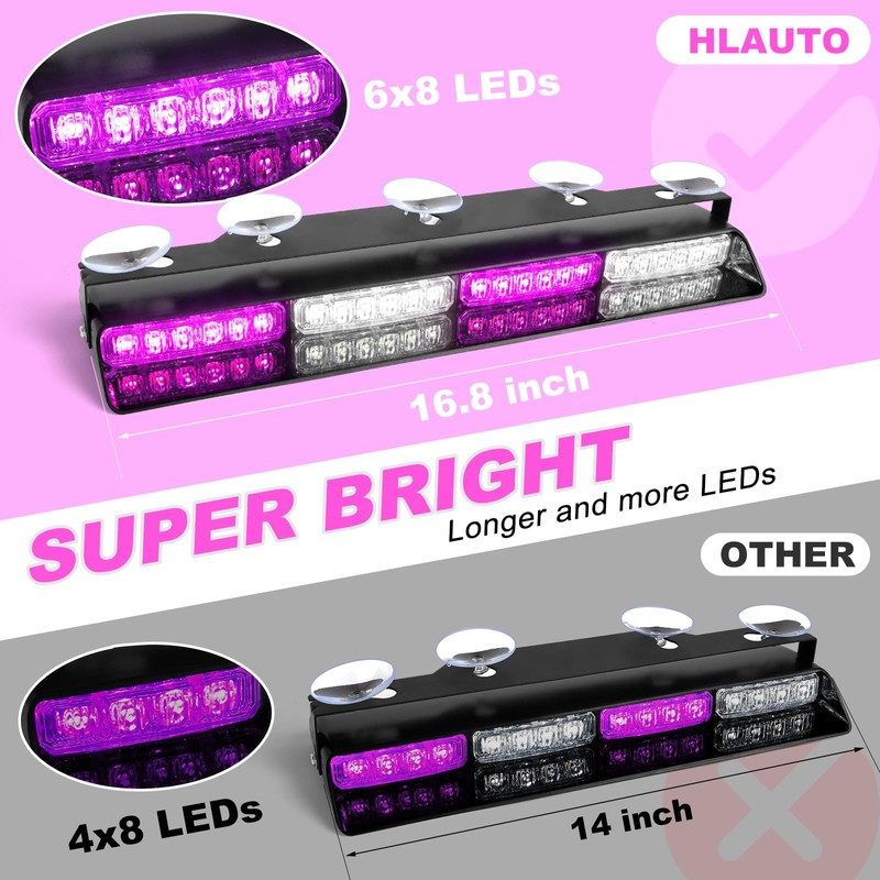 HLAUTO 6Z4J Emergency Dash Strobe Lights: 2x16.8 inch Purple White