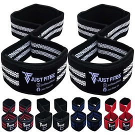 Just Fitee® Figure 8 Padded Lifting Straps Strength Training, Bodybuilding Weights Training Lifting Straps, Wrist Support Pull-Up Band Fitness, for Powerlifting & Deadlifts (Black/White)