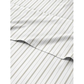 3 Piece Light Grey Striped Sheets for Twin Size Bed – Luxury Flat Sheet 66 x 96, Fitted Sheet 39 x 75 and 1 Pillowcase 20 x 30 – Deep Pocket, Soft Grey and White Sheets – Oeko-TEX Stripe Sheet Set