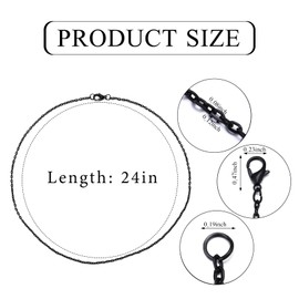 Forise - Paquete de 24 cadenas de collar a granel de 2 mm de aleación negra para hacer joyas de bricolaje de 24 pulgadas
