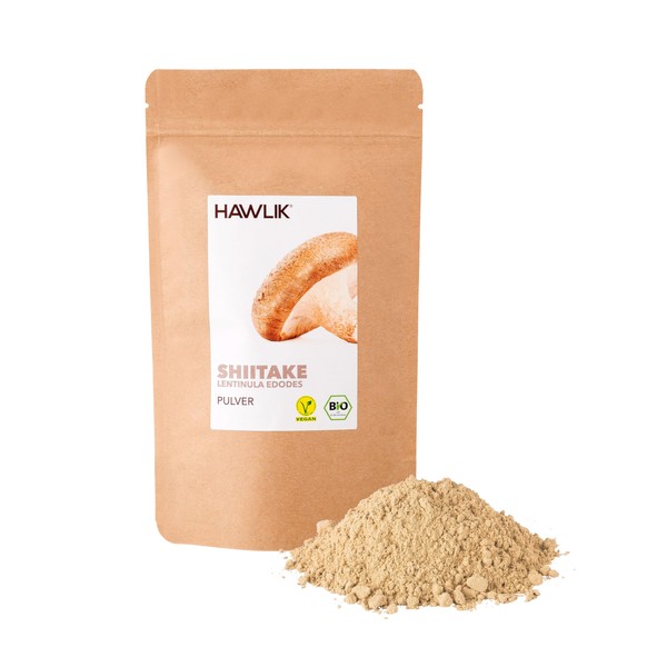 HAWLIK Vital Mushrooms Shiitake Powder - 100 g in Stand Bag - Ideal for Mixing - Natural Growing - Gentle Drying - Vegan