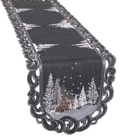 Simhomsen Decorative Embroidered Gray Table Runner with Snowflake Design for Christmas Holidays and Winter (14 × 68 inches)