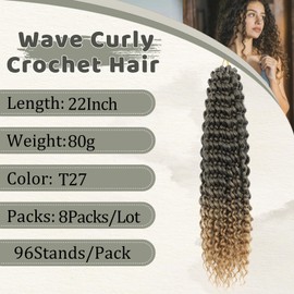 FANWYFYU 8 Packs Kinky Curly Wave Small for Women 18 Inch Soft Deep Wave Synthetic Crochet Hair Twist Boho Curly Braiding Machine Made Feather Hair Extension. (1B/27, 22 Inches)