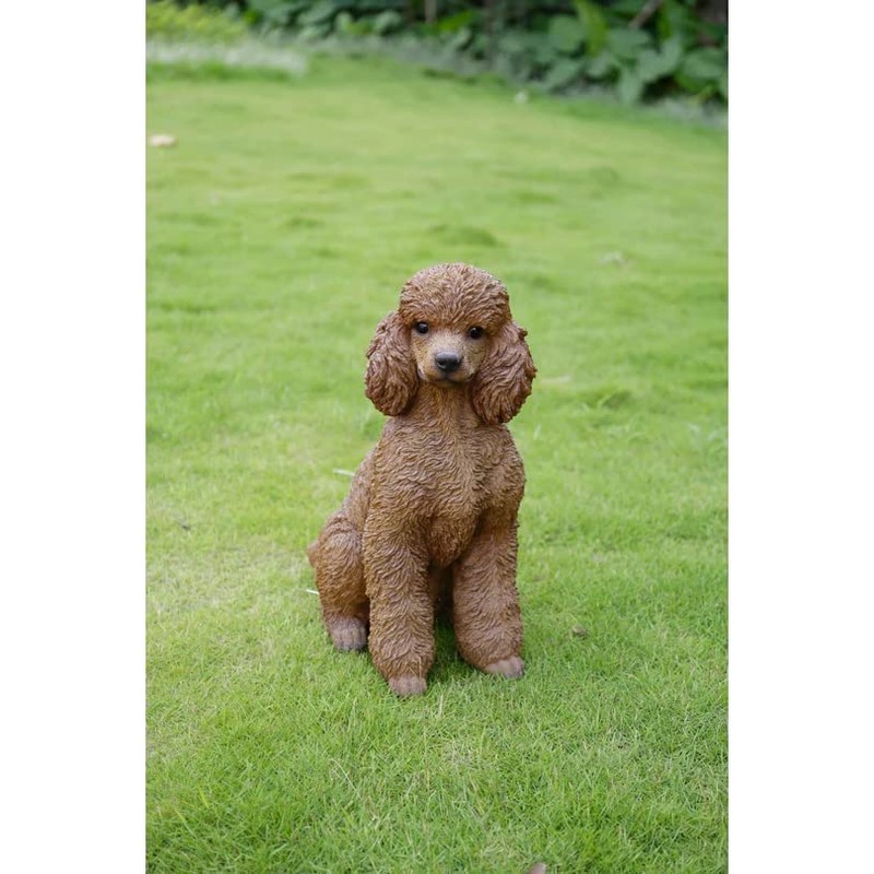 HiLine Gift Ltd. Poodle Sitting Statue Brown White 15.5" x