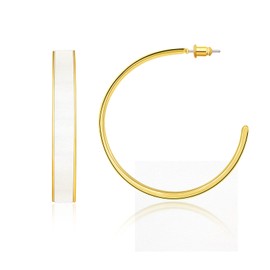 Gold Open Hoop Earrings Women: Chunky Black Leather Half Circle Hoop Earring - Hypoallergenic Dainty Stainless Steel Sensitive Ear Jewelry - Simple Fashion Party Gift for Girl Teen (White)