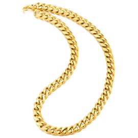 12MM Large Gold Color Curb Chain, Miami Cuban Chain Necklace for Mens, Hip Hop, Steel, 23 inches(CA)