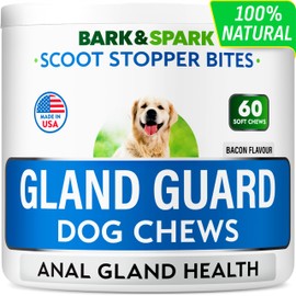 BARK&SPARK Gland Guard - Anal Gland Support - Scoot Treatment - Prebiotics & Digestive Enzymes Supplement for Dogs Digestion & Gut Health. Proprietary Blend: Beet, Psyllium, Dandelion & Pumpkin 60Ct