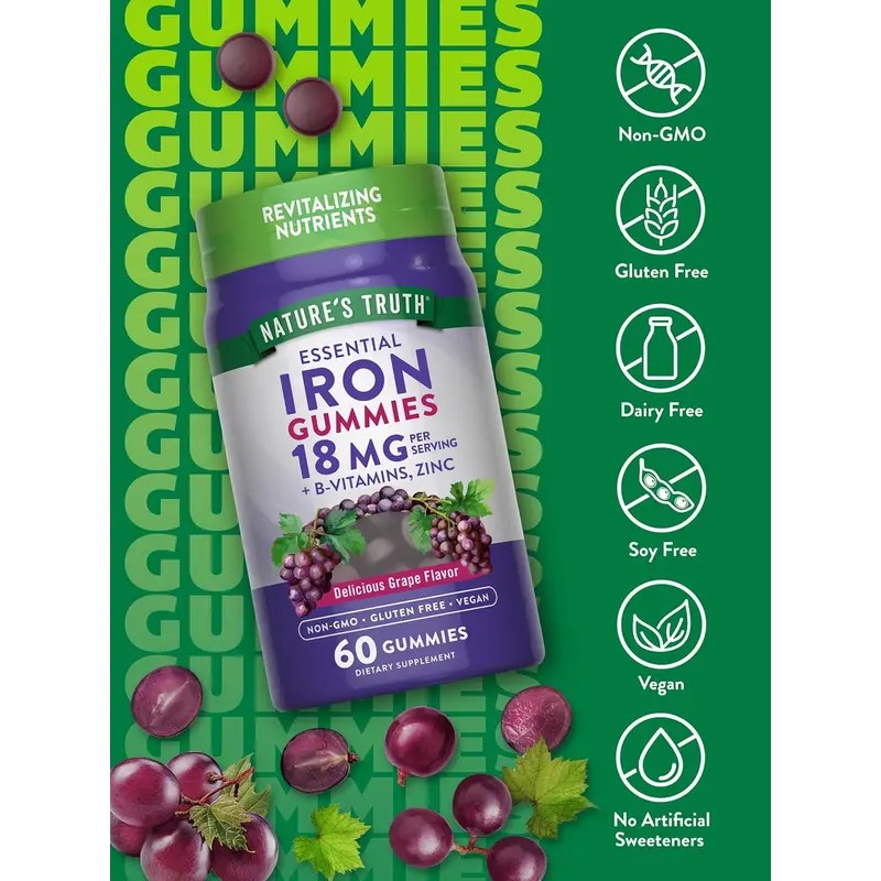 Nature’s Truth Iron with B-Vitamins & Zinc Gummies – 60