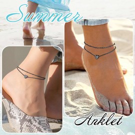 Beach Jewelry Dainty Ankle Bracelets For Women Stainless Steel Gift for Her Black Heart Chain Anklet Bracelet