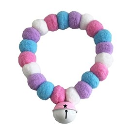 Leconpet Pom Pom Dog Collar, Elastic Cat Necklace, Decorative Plush Ball, Pet Collar with Bell for Photos, Walking, Outdoor Sports (Blue Pink, S)