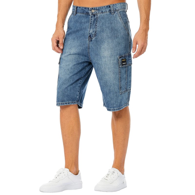 LONGBIDA Men's Loose Fit Denim Cargo Shorts with Multi Pockets,