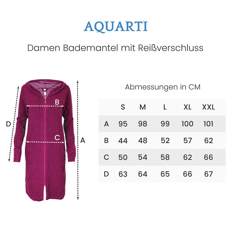 Aquarti Women's Bathrobe with Zip, Striped Pattern - l