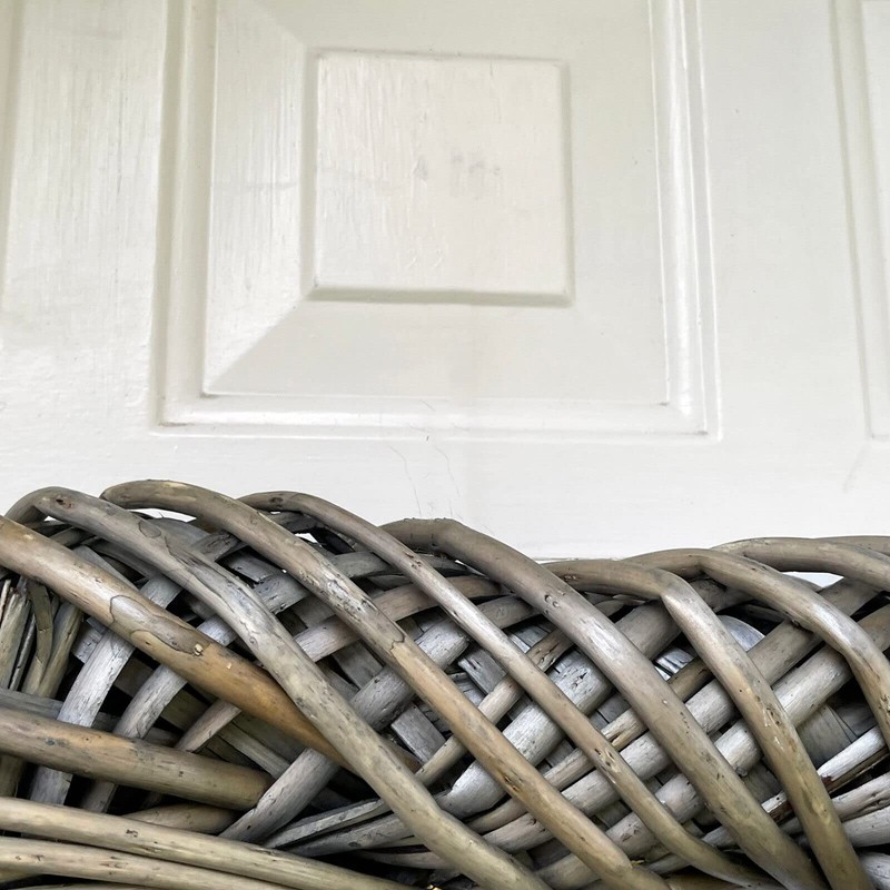 Wicker Love Heart Wreath 30cm Antique Wash Grey Woven Wood