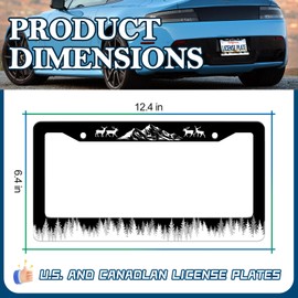 HCSS 2PCS Mountain Forest Camping License Plate Frames, Deer Aniaml Aluminum Metal License Plate Holder Covers, Rust-Proof Waterproof Car Decorative Tag Frames for Standard US 12x6 Inch