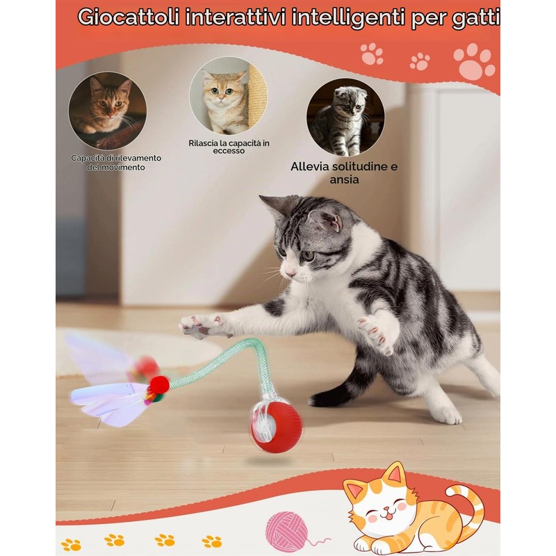 Gyxova Giocattolo interattivo per gatti, elettrico, palla automatica per gatti