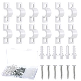 12PCS Wire Shelf Loop Clips, Shelf Clips for Metal Shelving Closet Shelves Clip White Plastic Down Wall Loop Clip with Screws Expansion Tubes for Wires Shelving Concrete Installation Accessories