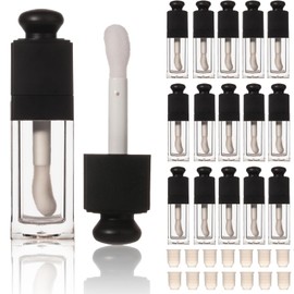 COSIDEA 18 tubos vacíos de 8 ml, cuadrados transparentes para brillo de labios, color negro, grande, varita de pie de doe para botellas de tinte de aceite de labios