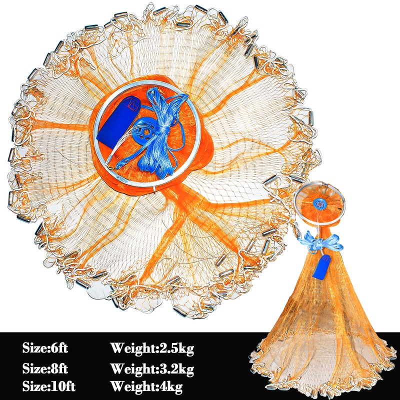 FREGITO Cast Net with Aluminum Ring, American Cast net, Hand