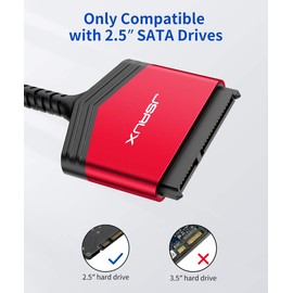 JSAUX USB 3.0 to SATA Adapter, USB A 3.0 to 2.5” SATA III Hard Drive Adapter Aluminum Shell Nylon Cord,SATA to USB 3.0 External Converter for SSD/HDD Data Transfer-Red
