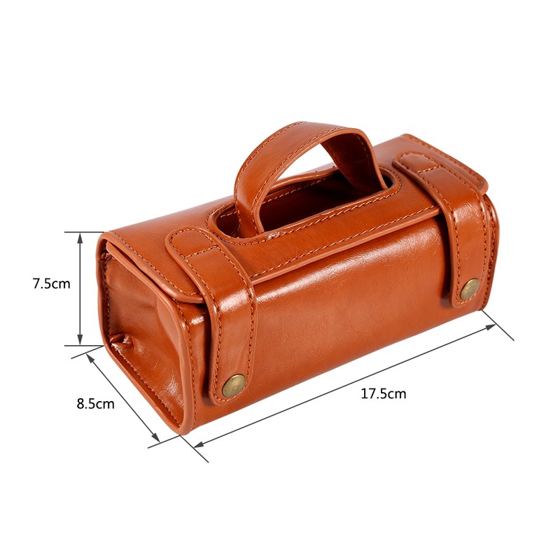 Fashion Men's Portable Cosmetic Pouch Brown PU Leather Shaving Brush