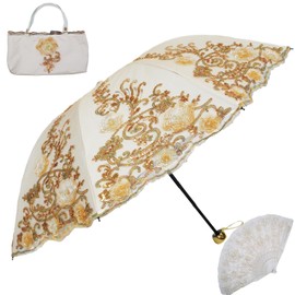 Aikelai Vintage Lace Umbrella, UPF50+ Sun Umbrella, 3D Flower Chinese Embroidery Compact Floding Umbrella for Walking, Wedding, Tea Party,Photo Shooting (8337-yellow)