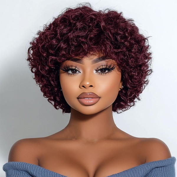 DÉBUT Short Curly Glueless Wigs 100% Human Hair Afro Curly