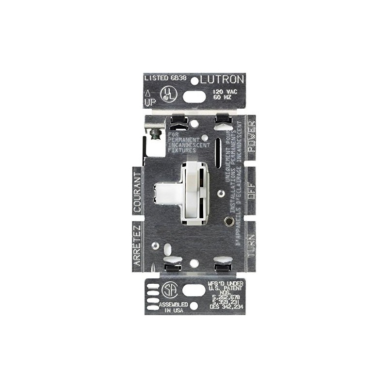 Lutron Toggler 1000-Watt Single-Pole Incandescent Dimmer Switch, AY-10PH-WH, White