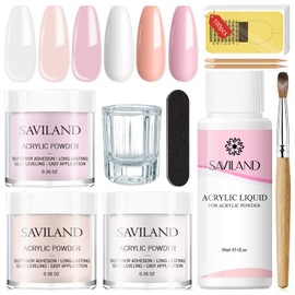Saviland Acrylic Nail Kit - Clear Pink Nude Acrylic Powder Nails Kit Acrylic Set, Non-yellowing Acrylic Liquid, Acrylic Nail Brush Nail Forms and DIY Nail Art Tools Acrylic Nail Kit for Beginner
