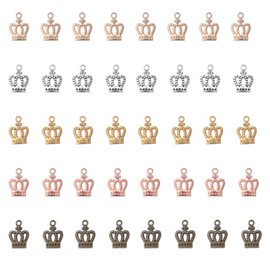 Ruwado 50 Pcs Mini Crown Charms Metal Cute Vintage Hollow Dangle Pendants Supplies for Jewelry Making DIY Kit Necklace Bracelet Earring Keychain Clothing Hat Connector Accessories (Colorful)