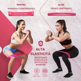 PORTENTUM elastici fitness, set di 5 fasce elastico fitness. Comoda e resistente bande elastiche fitness. Fascia elastica fitness, elastici palestra
