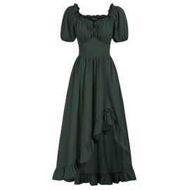 Scarlet Darkness Renaissance Dress Women 2024 Fall Corset Dress Green Puff Sleeve Dress Green S