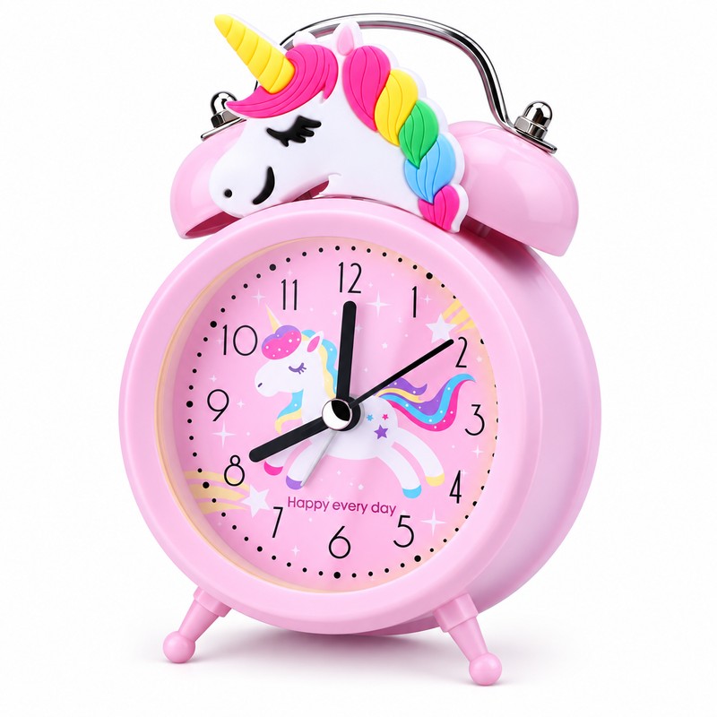 Pink Unicorn Kids Alarm Clock – Cute Double Bell Bedside
