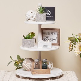 Defined Deco 3 Tiered Tray, Vintage Farmhouse Wooden Serving Tray, Adjustable to Two Tier and Single Tray for Kitchen Island or Rustic Farmhouse Decor