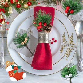 RXKFIGX 20 Pcs Artificial Pine Picks Christmas Pine Needles with Red Berries Pines Cones, Christmas Pines Needles Holly Berry Stems Decor for Craft,Garden,Xmas Flower Arrangements Wreaths Decor