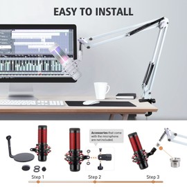 For HyperX QuadCast S White Boom Arm - White Mic Arm Compatible with Hyper x QuadCast, Microphone Boom Arm with Pop Filter, Improve Sound Quality, Mic Boom Arm for Hyperx QuadCast by SUNMON
