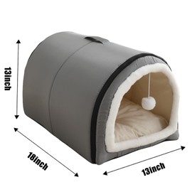 Cozy Cat Bed Cave, Cat Bed for Kittens and Small Pets, Kitten Bed Hideout House with Removable Mattress for Kittens (Gray, 18"×13"×13")