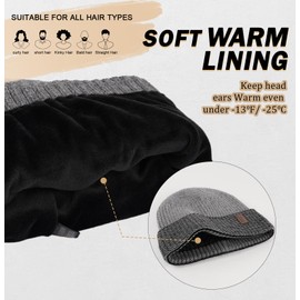 Wmcaps Knitted Hats for Men, Men's Winter Thermal Warm Fleece Running Hat Beanie Women's Men's Hat Winter, Windproof Winter Hat Men Lined and Padded Unisex Hat, Light grey + black