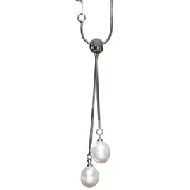 Anthony Vincent Collar Collar Dos Perlas Cultivadas Blancas Cadena Plata .925. Regalo Mujer- como Accesorios para Mujer. Atractivos Regalos para Mujer