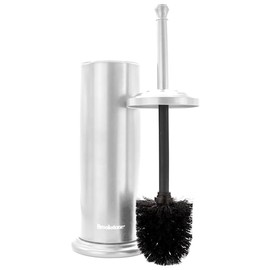 BROOKSTONE Toilet Brush and Holder Set for Bathroom with Splash Guard for Deep Cleaning, Compact and Space Saving Stylish Toilet Bowl Cleaners, Chrome